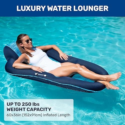 Aqua Campania Ultimate 2-in-1 Pool Float Lounge – Extra Large – Inflatable Pool Floats for Adults with Adjustable Backrest & Cupholder Caddy – Navy Hibiscus - Oversize Ultimate Lounge, 74"-90" Pineapple Hibiscus thumbnail 2