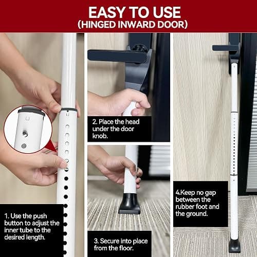 AceMining Upgraded Door Security Bar & Sliding Patio Bar, Heavy Duty Stoppers Adjustable Jammer for Home, Apartment, Travel (1 Pack,White) thumbnail 8