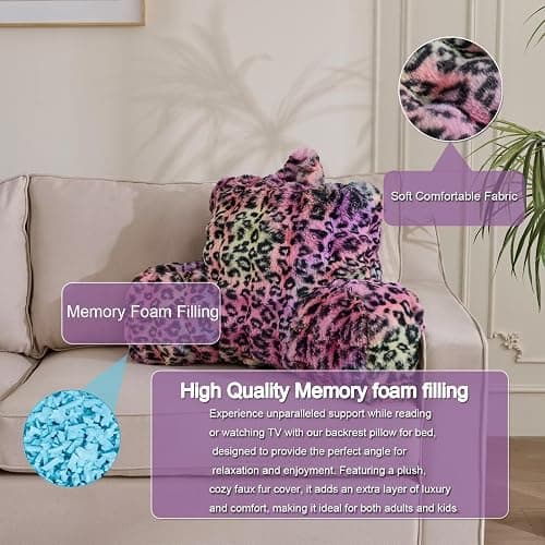 Animebody Reading Pillows for Boyfriend Adult,Velvet Back Pillow Bed Wedge Large, Back Rest Support Cushion for Sitting in Bed Kids Children 18inch-Rainbow Leopard thumbnail 3