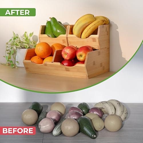 HOMESTEAD Bamboo Pantry Storage Bins – Potato & Onion Storage Bin for Pantry Organizers, Produce Organizer Set of 3 – Slide out Bin Access thumbnail 2