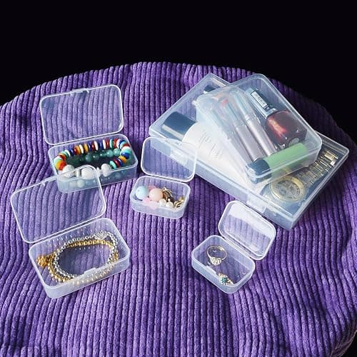 Goodma 24 Pieces Mixed Sizes Rectangular Empty Mini Clear Plastic Organizer | Storage Box Containers, Hinged Lids, For Small Items, Craft Projects thumbnail 4