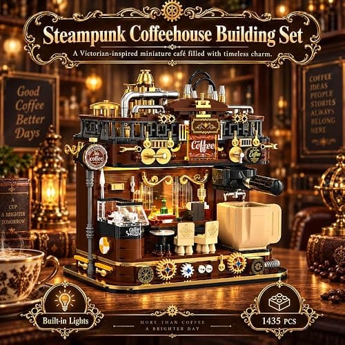 modopia Retro Steampunk Coffee Shop Building Set, Cafe House for Adults | City Retro Corner Tiny Architecture with Light, Vintage Street View Model, Home Bookshelf Decor Gift Ideas thumbnail 2