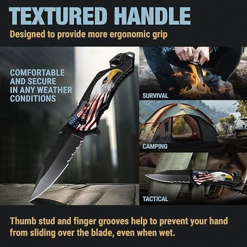Legal Pocket Knife with 2.95” Serrated Blade, Glass Breaker, Seat Belt Cutter - EDC Sharp Folding Knives with Portable Clip - Small Tool for Tactical Camping Survival Hiking - Gifts for Men, Women thumbnail 7