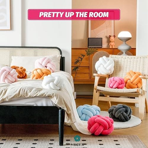 VBGYA Round Knot Plush Cushion, 11 Inch Decorative Throw Pillows for Bedroom, Sofa, Couch - Modern Designs in Hot Pink - Hot Pink - Large-11 Inch thumbnail 5