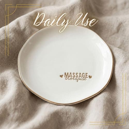 InnoBeta Massage Therapist Gifts for Women, Gifts for Massage Therapist, 4.75" Handcrafted Ceramic Ring Dish with Gold Trim, Decorative Trinket Dish for Rings Earrings thumbnail 2