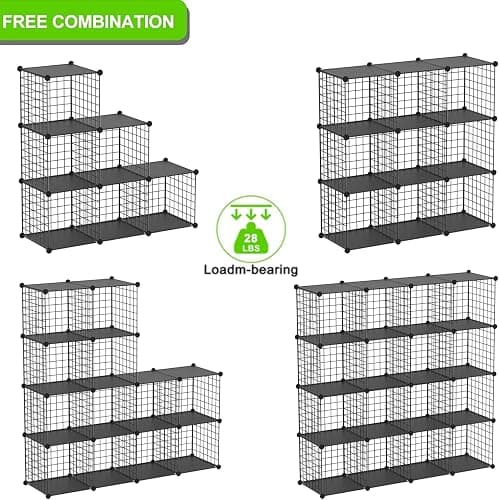 TUMUCUTE Wire Cube Storage Organizer, Metal Storage Shelves Bookshelf, Stackable Modular Closet Organizer for Bedroom Living Room, Office,Storage Shelves（6-Cube，Black） thumbnail 5
