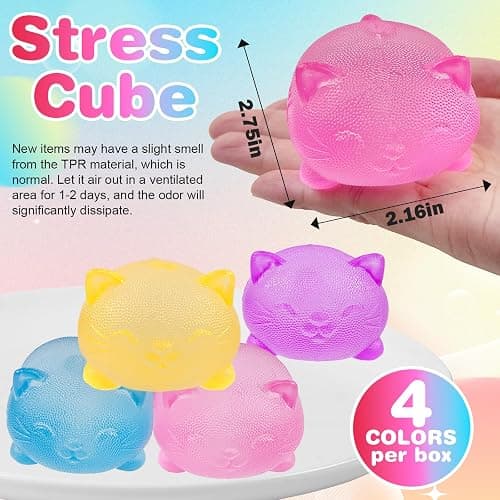 4 Pcs Gummy Cat & Sugar Ball Designs, Anxiety Relief & Focus Kitty Toy, Maltose Filled Squeeze Toys for Sensory Play，Sensory Fidget Toys for Adults, Kids, Slow Rising Squishy Stress Balls thumbnail 2