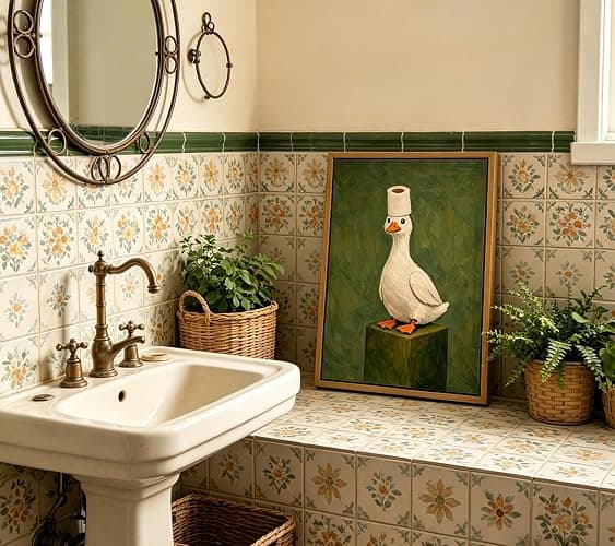 Framed Funny Bathroom Canvas Wall Art, Duck and Toilet Paper Painting Picture Wall Decor, Vintage Cute Animal Toilet Poster Print Artwork for Bathroom, Washroom, Restroom Decoration 8x10in thumbnail 2