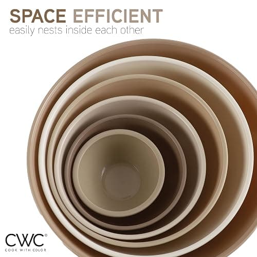COOK WITH COLOR Mixing Bowls with TPR Lids - 12 Piece Plastic Nesting Bowls Set includes 6 Prep Bowls and 6 Lids, Microwave Safe (Brown) thumbnail 5