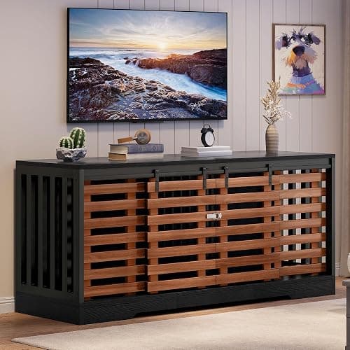 YITAHOME 71 Inch Dog Crate TV Stand for 2 Dogs w Sliding Door, Heavy Duty Chew-Resistant Cage Furniture for Medium Large Dogs, Wooden Indoor Double Dog Kennel Decorative for Living Room, Black Walnut - Image 1