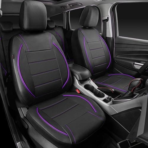 CAR PASS Piping PU Leather Car Seat Cover,Inside Zipper Design and Reserved Opening Holes Airbag Compatible,Universal FIT for Car, SUVs,Van,Trucks,Full Set, Black & Purple thumbnail 2