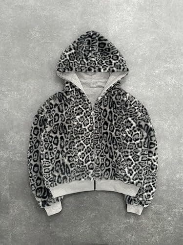 CUTEGAL Zip Up Hoodie Oversized Leopard Print Jacket Reversible Streetwear Fall Grunge Hoodies Streetwear thumbnail 3