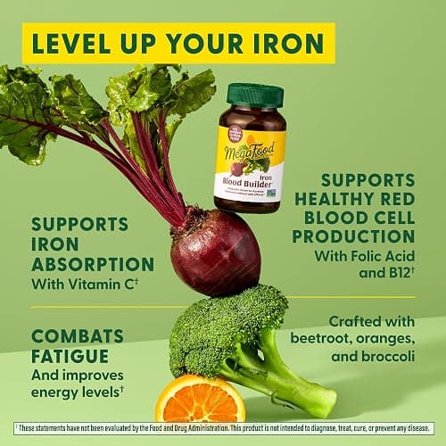 MegaFood Blood Builder Iron Supplement for Women & Men - Increase Iron Levels Without Side Effects - Combats Fatigue - with Vitamin B12, Folic Acid & Vitamin C for Absorption - Vegan - 180 Tablets thumbnail 5