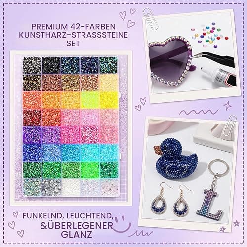 33600Pcs Bedazzling Kit Strasssteine für Nägel, 42Farben 3mm Glitzersteine Bedazzler Kit mit Pinzette & Wachsstift,Flatback Jelly Rhinestones für Nail Art DIY Basteln Nägel Textilien Diamond Painting thumbnail 9