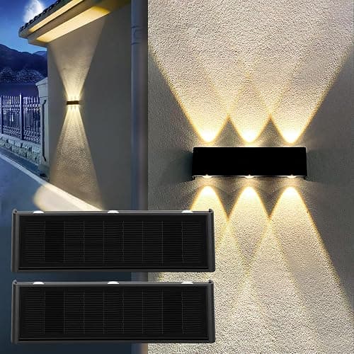 Mrzxy Solar Lights Outdoor Waterproof 3000K Warm Aluminum Up and Down Wall Sconce Dusk to Dawn 2PACK for Outside, Fence, Yard, Sign Christmas Decorative Lighting - Image 1