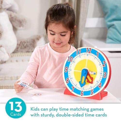 Melissa & Doug Turn & Tell Wooden Clock - Educational Toy with 12+ Reversible Time Cards thumbnail 3