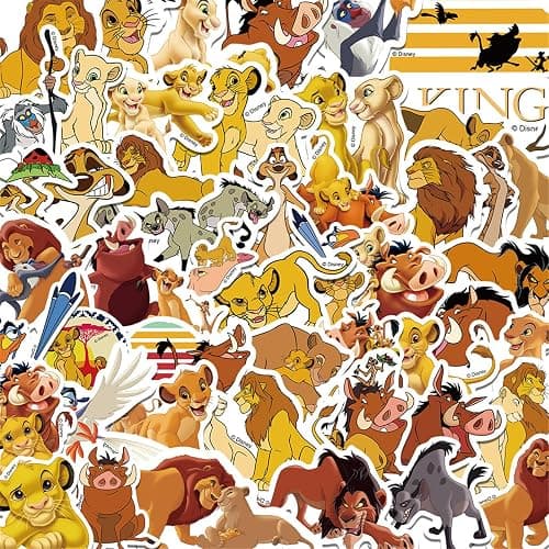 50pcs Cartoon The Lion King Stickers for Kids, Vinyl Waterproof Disney Movie Decal for Water Bottle Laptop Toy Sticker for DIY Decorate Bumper Phone Hard Hat Kids Teens Gifts (Lion) - Image 1