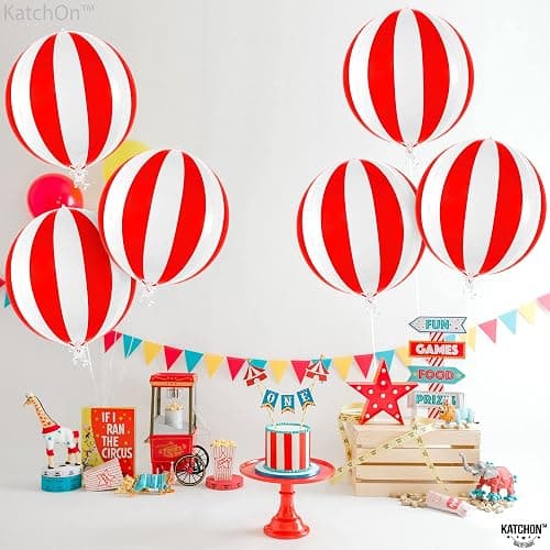 KatchOn, Huge Red and White Carnival Balloons - 22 Inches, Pack of 6 | Red and White Striped Balloon for Carnival Decoration | Circus Balloons For Birthday, Retro, 70s, Circus Theme Party Decorations thumbnail 7