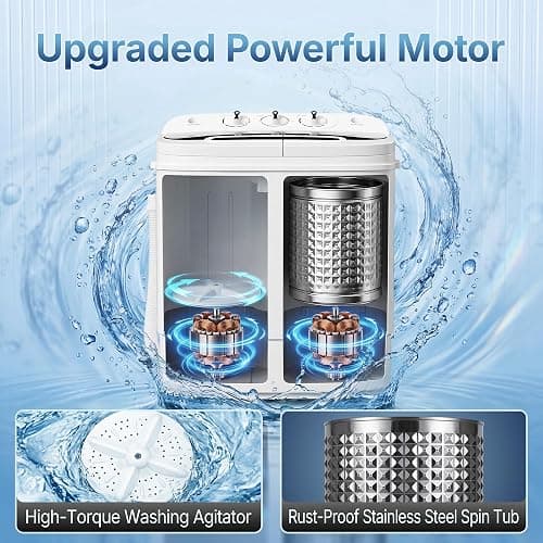 SUPER DEAL Compact Mini Twin Tub Washing Machine 13lbs Capacity Portable Washer Wash and Spin Cycle Combo, Built-in Gravity Drain for Camping, Apartments, Dorms, College, RV’s and Small Spaces thumbnail 3