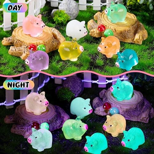 SYWHXY 56PCS Luminous Mini Resin Pigs Cute Mini Figures Glow in The Dark, Tiny Pigs Miniature Charms Ornament for Garden Landscape Plant Dollhouses Birthday Decor (7 Colors) thumbnail 6