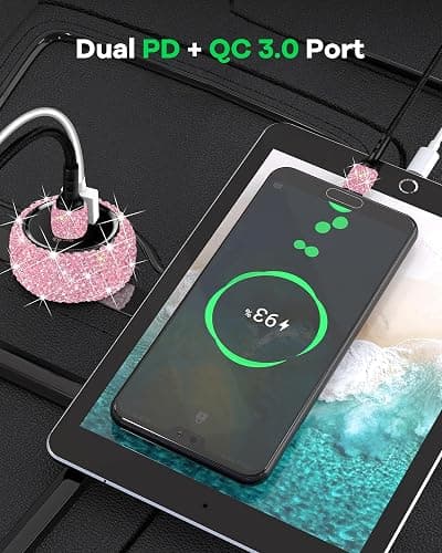 Bling USB C Car Charger, 48W PD QC Dual Port Fast Adapter with 3.2FT USB Type-C Charging Cable Compatible with iPhone 17 16 15 Pro Max iPad Samsung Galaxy Android(Pink) thumbnail 2