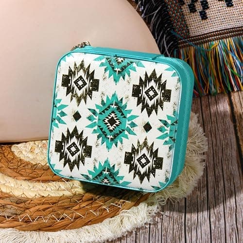 CEELGON Western Jewelry Box Case Gift Aztec Print Travel Jewelry Organizer Christmas Gifts for Teen Girls Cowgirl Stuff Small Portable Travel Accessories for Women (Aztec) thumbnail 6