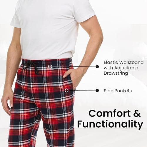 Pajama Pants for Men - 3 Pack Pajama Bottoms - Cotton Blend Flannel Plaid Lounge Pants, Comfortable PJ Pants thumbnail 2