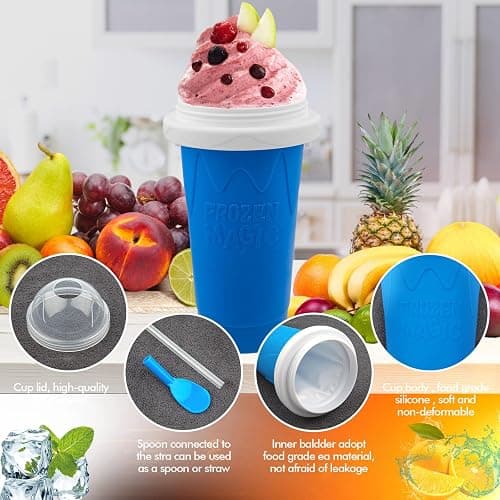 Slushie Maker Cups, Magic Quick Frozen Smoothies Cup for Homemade Milk Shake Ice Cream Maker, Cooling Cup, Double Layer Squeeze Slushy Maker Cup, Birthday Gifts for Friends,Family (Blue) thumbnail 4