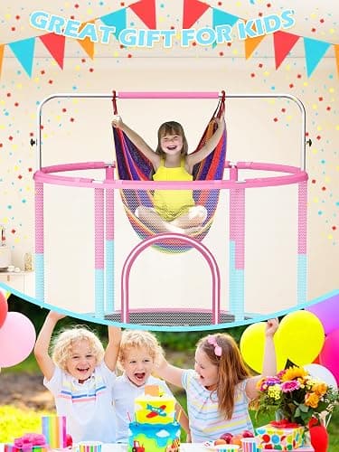 BLUERISE 55IN 6FT Toddler Trampoline for Kids Indoor Outdoor Play for Kids Trampoline Basketball Hoop Attachment with Enclosure Net Easy to Assemble thumbnail 7