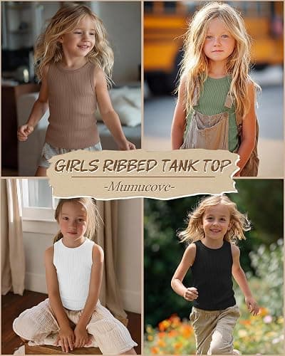 Mumucove 4 Pack Girls' Ribbed Tank Tops Crew Neck Fitted Sleeveless Undershirts Kids Casual Basic Camisole 5-14 Years thumbnail 2