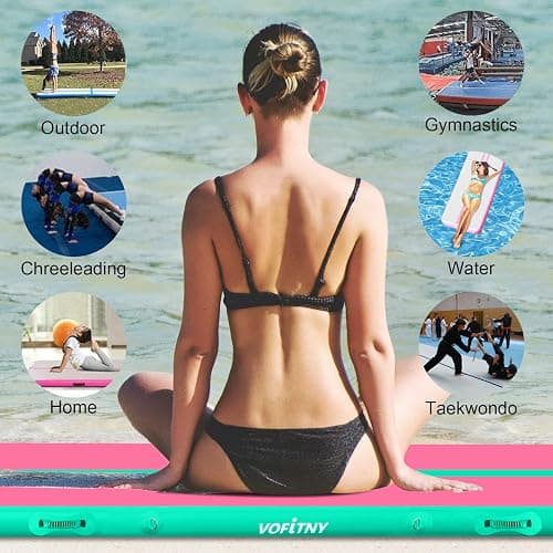 VOFiTNY All Purpose Gymnastics Mat 6.6/10/13/16/20 ft Sturdy Inflatable Tumble Track for Home/Gym - Pink/Green - 20ft*3.3ft*4inches(6m*1m*0.1m) thumbnail 7