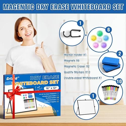 Grtard Dry Erase Magnetic White Board, 16''x12'' Double-Sided Desktop Whiteboard with Stand, Portable Small Whiteboard Set, Dry Erase Board for Drawing, ToDo, Office, Home, School(Black) thumbnail 3