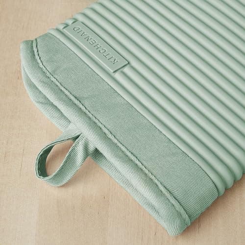 KITCHENAID Ribbed Soft Silicone Oven Mitt 2-Pack Set, 7.5"x13", Pistachio thumbnail 3
