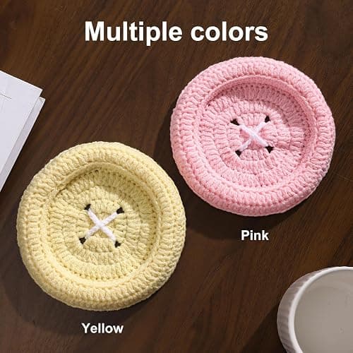 Button Crochet Coaster. Drink Coasters Set of 2， Suitable for Table Decor and New or Cute Home Decor Gifts. thumbnail 3