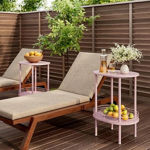 Small Modern Oval Side Table with Storage,2-Tier Side Tables Living Room,Sturdy Nightstand for Small Space - Living Room, Bedroom, Bathroom, Nursery (1PC,Pink) thumbnail 6