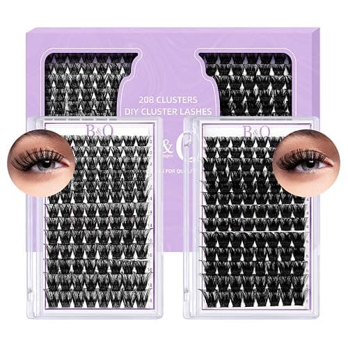 Lash Clusters 208 PCS Cluster Lashes Individual Lashes B05+B06 Eyelash Extensions 10-18mm DIY Lash Extensions D Curl Volume Wispy Soft Comfortable Band False Lashes (D-10-18MIX) - Image 1