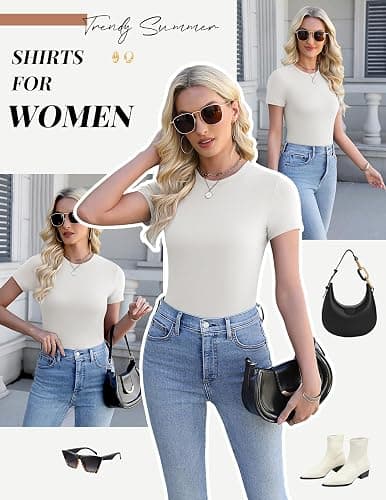 Ekouaer Womens Short Sleeve Shirts 3 Pack Crew Neck Tops Slim Fit Basic Tees Trendy Clothes Base Layer thumbnail 4