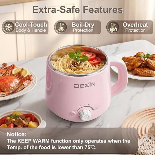 Dezin Hot Pot Electric, Rapid Noodles Cooker, Stainless Steel Electric Pot 1.6 Liter, Perfect for Ramen, Egg, Pasta, Dumpling, Soup, Porridge, Oatmeal with Temperature Control and Keep Warm Function thumbnail 7