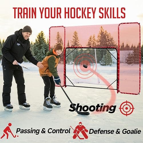 ZEALFEEL Hockey Net with Backstop 10x6FT, Pro Hockey Goal Training Set with Target Nets, Heavy-Duty Steel Frame & 5-Strand Tear-Resistant Netting for Shooting Passing Goalie & Protection Practice thumbnail 4