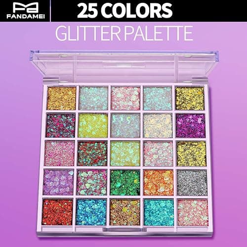 FANDAMEI 25 Colors Face Glitter, Face Glitter for Women Kids Girls, Glitter Gel No Glue Needed, Glitter for Body Hair Halloween Rave Carnival Makeup thumbnail 3