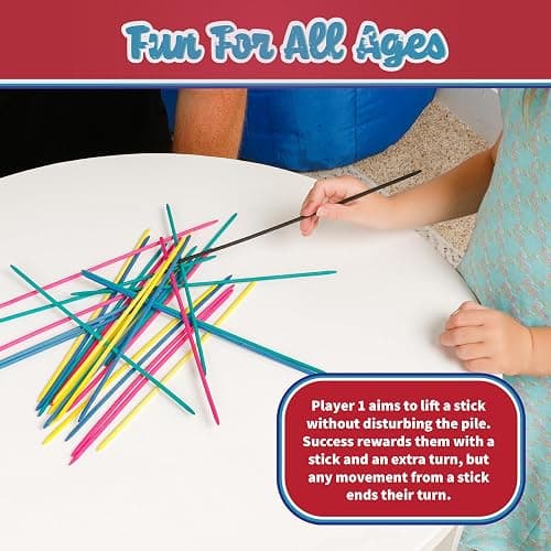 Way Back Toys Pick Up Sticks, 30 Colorful Wooden Sticks and Easy to Carry Container, Game of Steady Hands and Skill, Novelty Family Fun Game for Ages 5 and up thumbnail 3