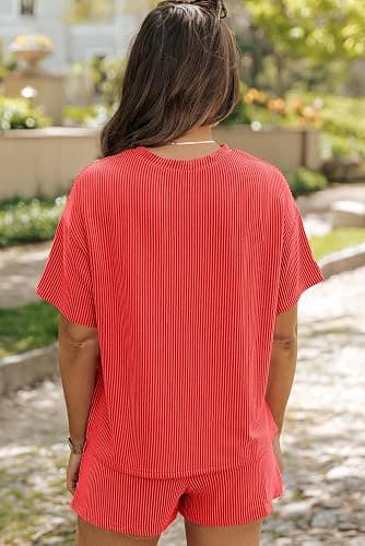 YBHUO Womens Pajama Sets 2 Piece Pjs Sleepwear Soft Comfy Short Sleeve Tops and Shorts Lounge Set Loungewear Outfit thumbnail 4