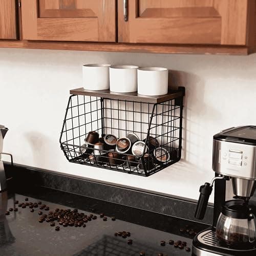ArtHue Coffee Bar Organizer with Shelf , Large Capacity Black Wire K Cup and Espresso Organizer , Coffee Station Organizer for Countertop ,Hanging Basket for Kitchen Fruit Snack Mug Sugar Storage thumbnail 5