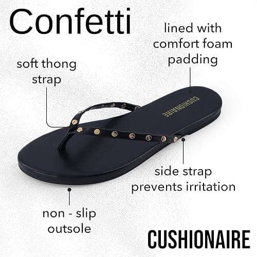 CUSHIONAIRE Confetti Women’s Studded Flip Flop Sandal – Slip-On Thong with Memory Foam & Stylish Rivet Strap thumbnail 3