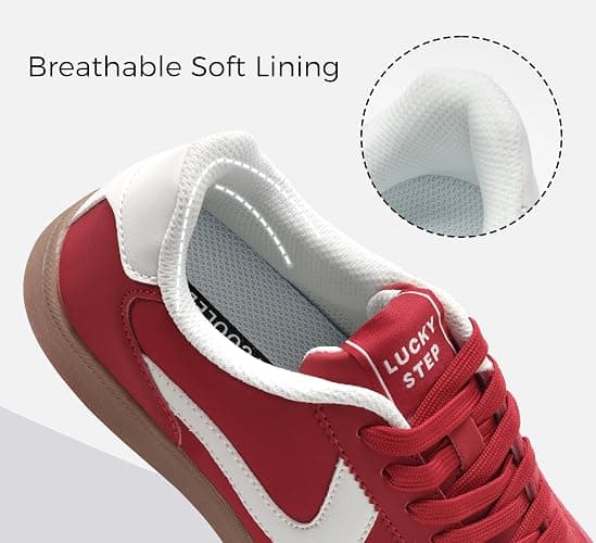 LUCKY STEP Women's Retro Fashion Sneakers Classic Casual Walking Shoes Non Slip Comfort Skate Shoes - 8 - Red thumbnail 4