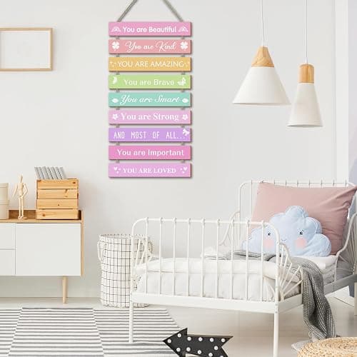 UBTKEY Girls Room Decor Set - 9 Piece Wall Art for Girls Bedroom, Inspirational Plaque for Kids & Baby Girl Nursery - Pink thumbnail 2