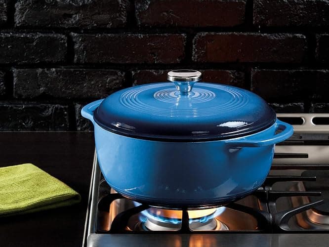 Lodge 6 Quart Enameled Cast Iron Dutch Oven with Lid – Dual Handles – Oven Safe up to 500° F or on Stovetop - Use to Marinate, Cook, Bake, Refrigerate and Serve – Blue thumbnail 2