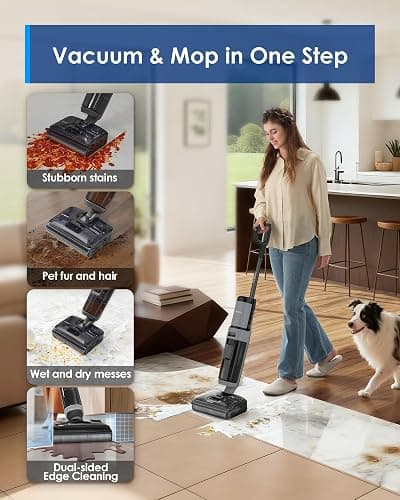 Tineco Floor ONE i5 Stretch Wet Dry Vacuum Cleaner, Vacuum & Mop in One Step, 20kpa Powerful Suction, 180° Lay-Flat Design, Anti-Tangle Design, Dual-Sided Edge Cleaning, Up to 30* Minutes Runtime thumbnail 3