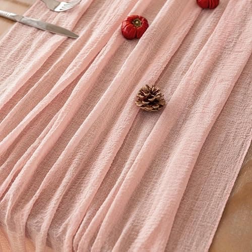 Keketoarrange Pink Spring Easter Table Runner Cheese Cloth Rustic Gauze Cheesecloth Table Runner 120 Inch 10 FT for Wedding Baby Bridal Shower Sheer Boho Home Tea Party Decor thumbnail 3