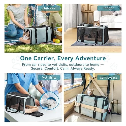 PETSFIT Cat Car Carrier for Small/Medium Cats Dogs, 18"x11"x11" Airline Approved Cat Carrier, with Patent Safety Buckles and Escape-Proof Zipper - Safeguarding Car Travel, Airplane, Vet, Outdoor thumbnail 8